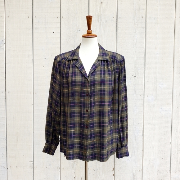 Vintage 80s Emily Check Blouse Size 20W 40 2XL - Picture 3 of 8